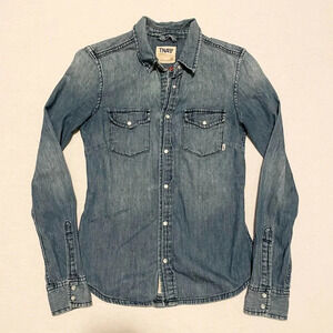 TNA Jean Shirt Long Sleeve Button Up Womens Size XS